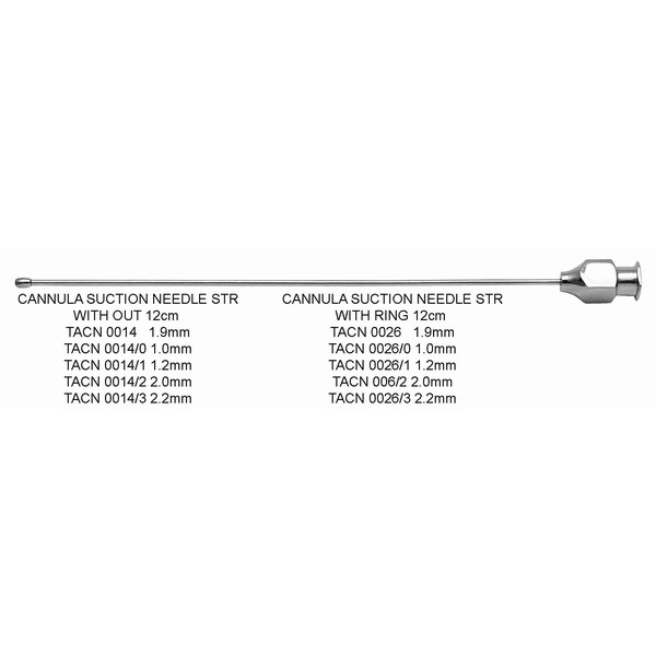 Cannula-Suction-Needle-STR-Without-12cm-TACN-0014.jpg Cannula Suction Needle With and Without Ring, STR O/D 1–2.2 mm, 12 cm Length - Image 1