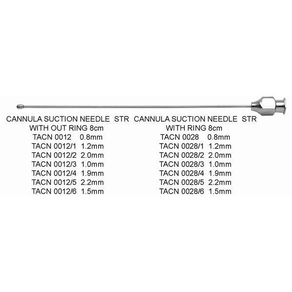 Cannula-Suction-Needle-STR-Without-ring-8cm-TACN-0012.jpg Cannula Suction Needle Straight – Without Ring & With Ring, 7cm–8cm, Multiple Diameters - Image 1