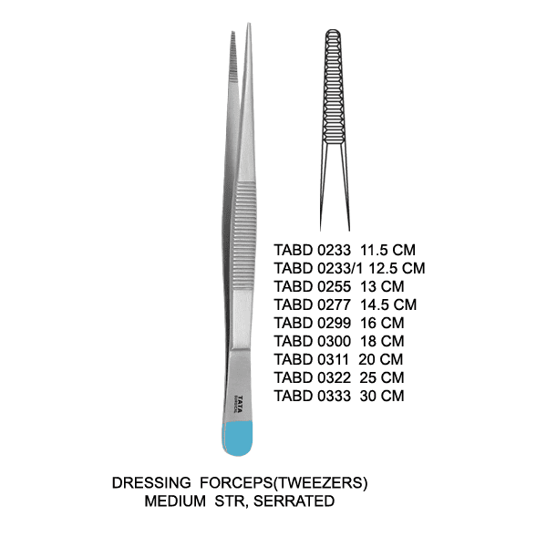 DRESSING-FORCEPSTWEEZERS-MEDIUM-STR-SERRATED.png Dressing Forceps (Tweezers) Medium - 11.5cm Knee Bent - Image 1
