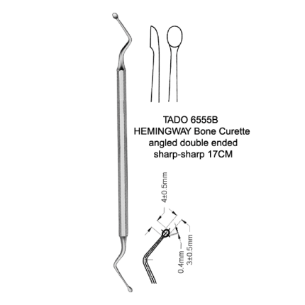 HEMINGWAY Bone Curette angled double ended sharp-sharp
