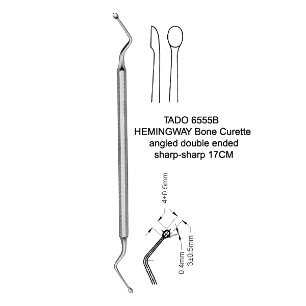 HEMINGWAY-Bone-Curette-angled-double-ended-sharp-sharp-17CM-TADO-6555B.png HEMINGWAY Bone Curette angled double ended sharp-sharp - Image 1