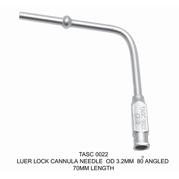Luer-Lock-Cannula-Needle-OD-3.2mm-80degree-70mm-TASC-0022.jpg Luer Lock Cannula Needle, Angled 80°, Ø 3–4.2 mm, 60–75 mm Length - Image 1