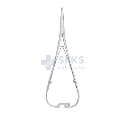 SF-09-202 Mathieu Needle Holder 14cm Offset Ratchet Double Action Spring Light Pattern Cross Serration Manufacturer Exporter SFKS Surgical Pakistan Factory Price